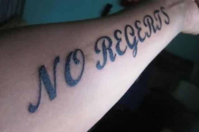 A man has had a tattoo that is misspelled to say ‘No Regerts’ instead of ‘No Regrets’