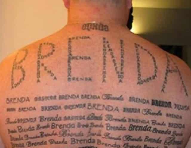 A man has hundreds of big and little ‘Brenda’ words on his back in different fonts 