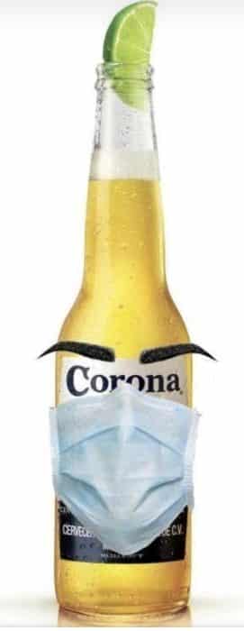 coronavirus meme of corona beer wearing a mask to protect it from coronavirus
