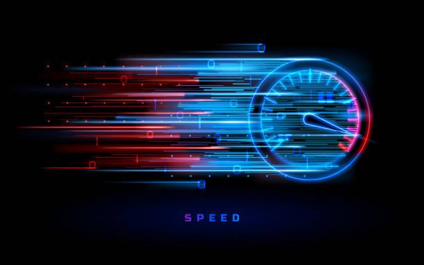 Download progress bar or round indicator of speed Download progress bar or round indicator of web speed. Sport car speedometer for hud background. Gauge control with numbers for speed measurement. Analog tachometer, high performance theme internet speeds stock illustrations